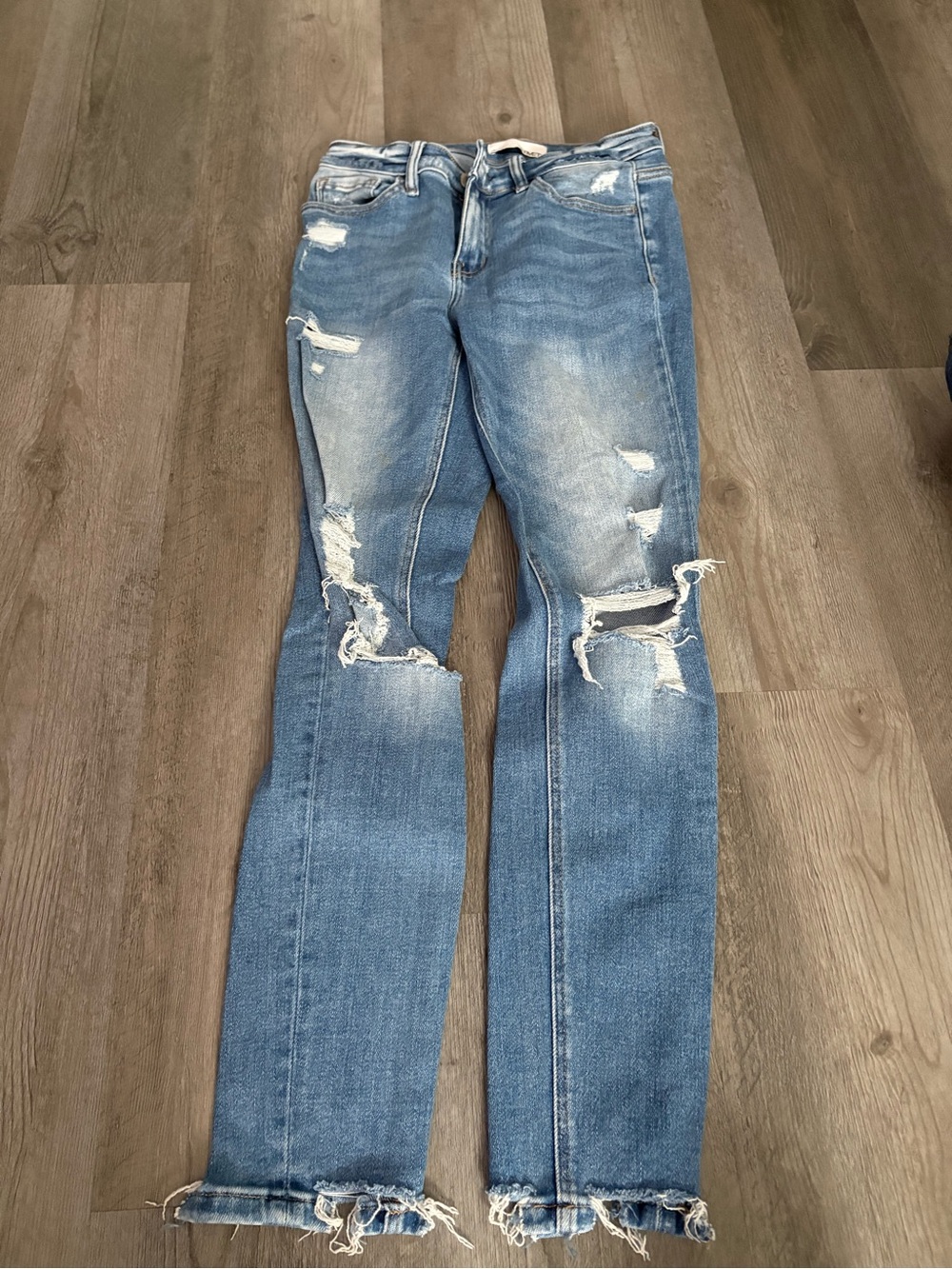 Women’s Light Blue Straight Leg Distressed Jeans